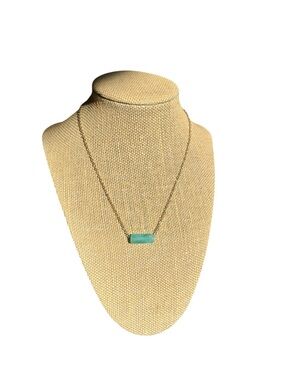 Light Turquoise Pillar Bar Stone on Dainty Gold Necklace